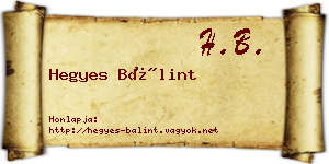 Hegyes Bálint névjegykártya
